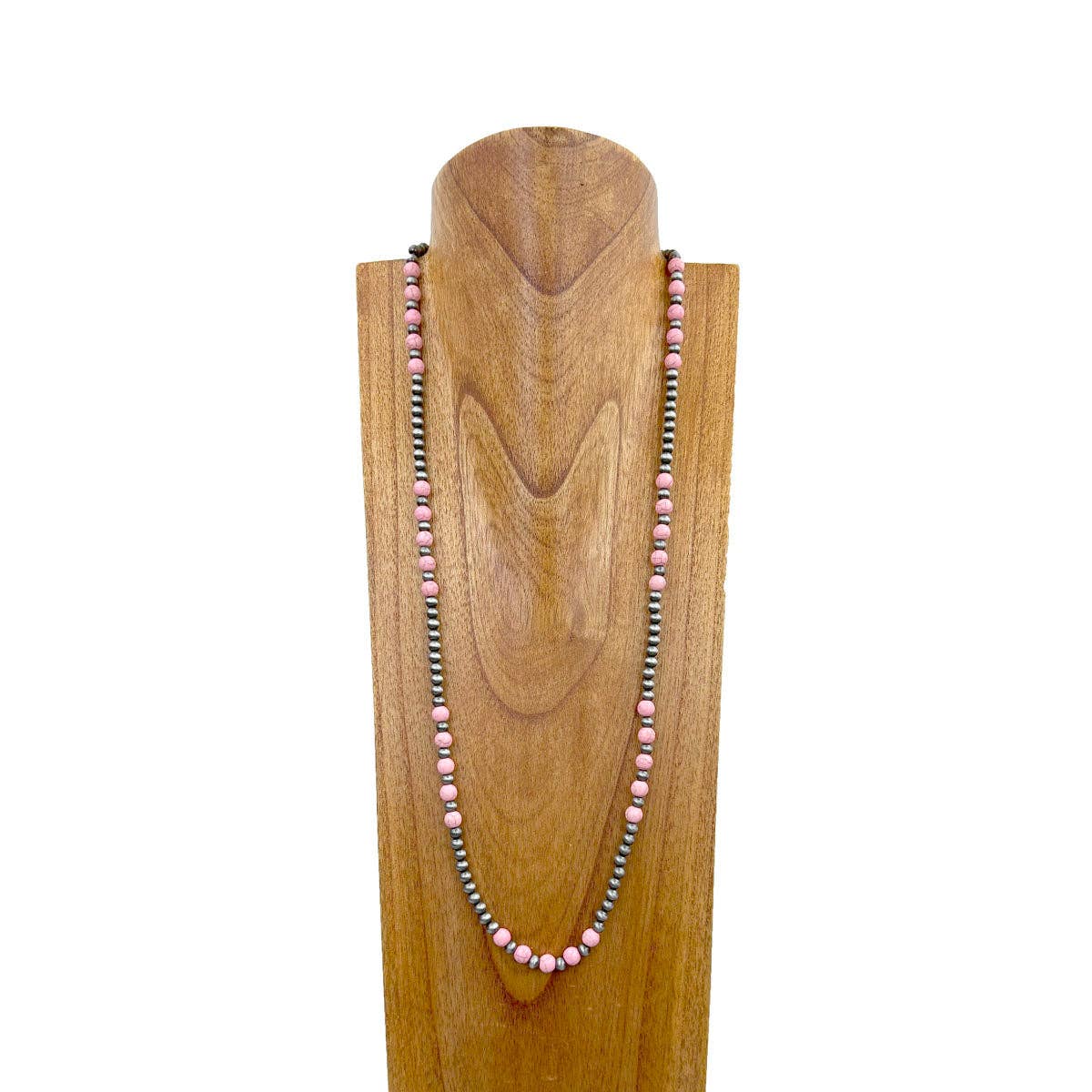 Silver Navajo pearl with light pink round stone beads Necklace