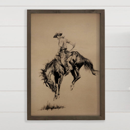 Ride 'Em Cowboy - Cowboy Canvas Art - Wood Framed Wall Art