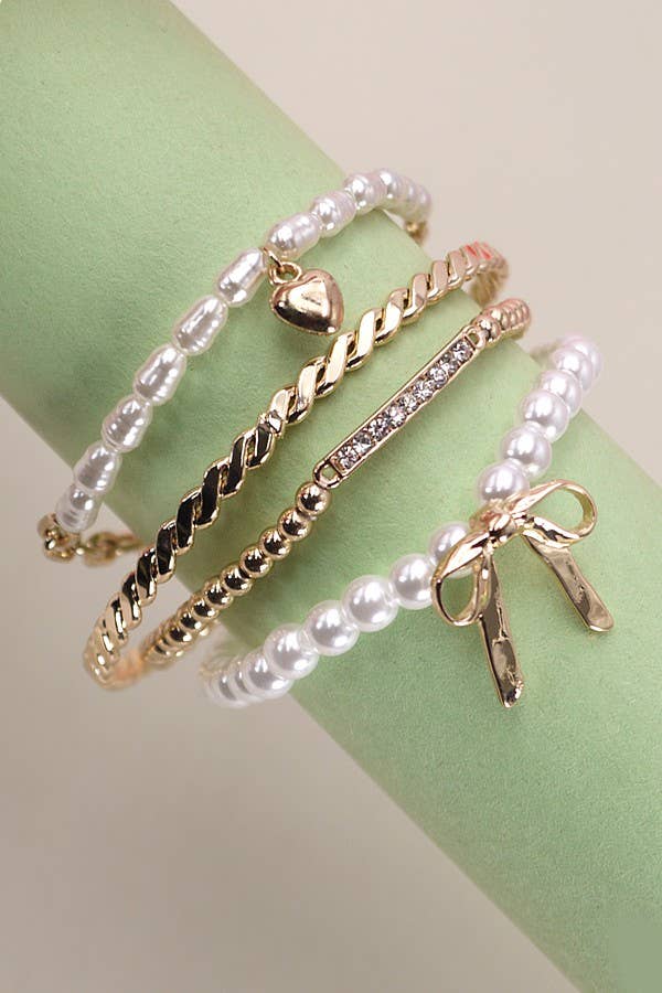 BOW PEARL RHINESTONE BAR STRETCH SET
