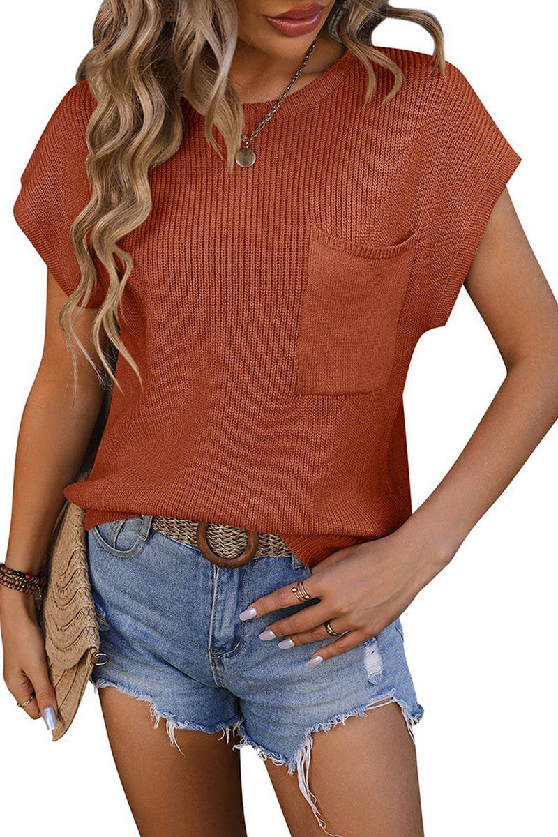 CREWNECK SHORT-SLEEVED SWEATER WITH POCKETS