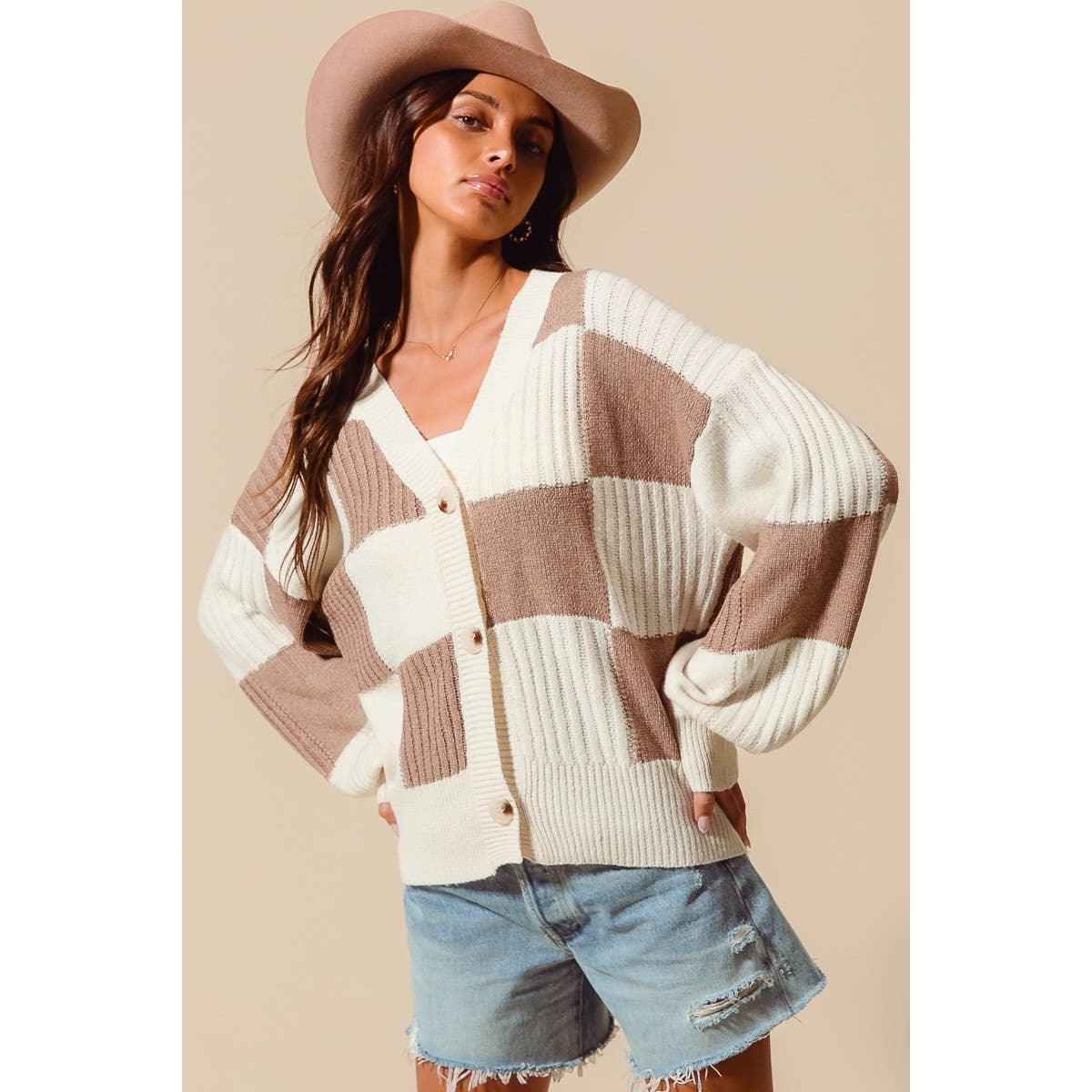Checkered Button Cardigan