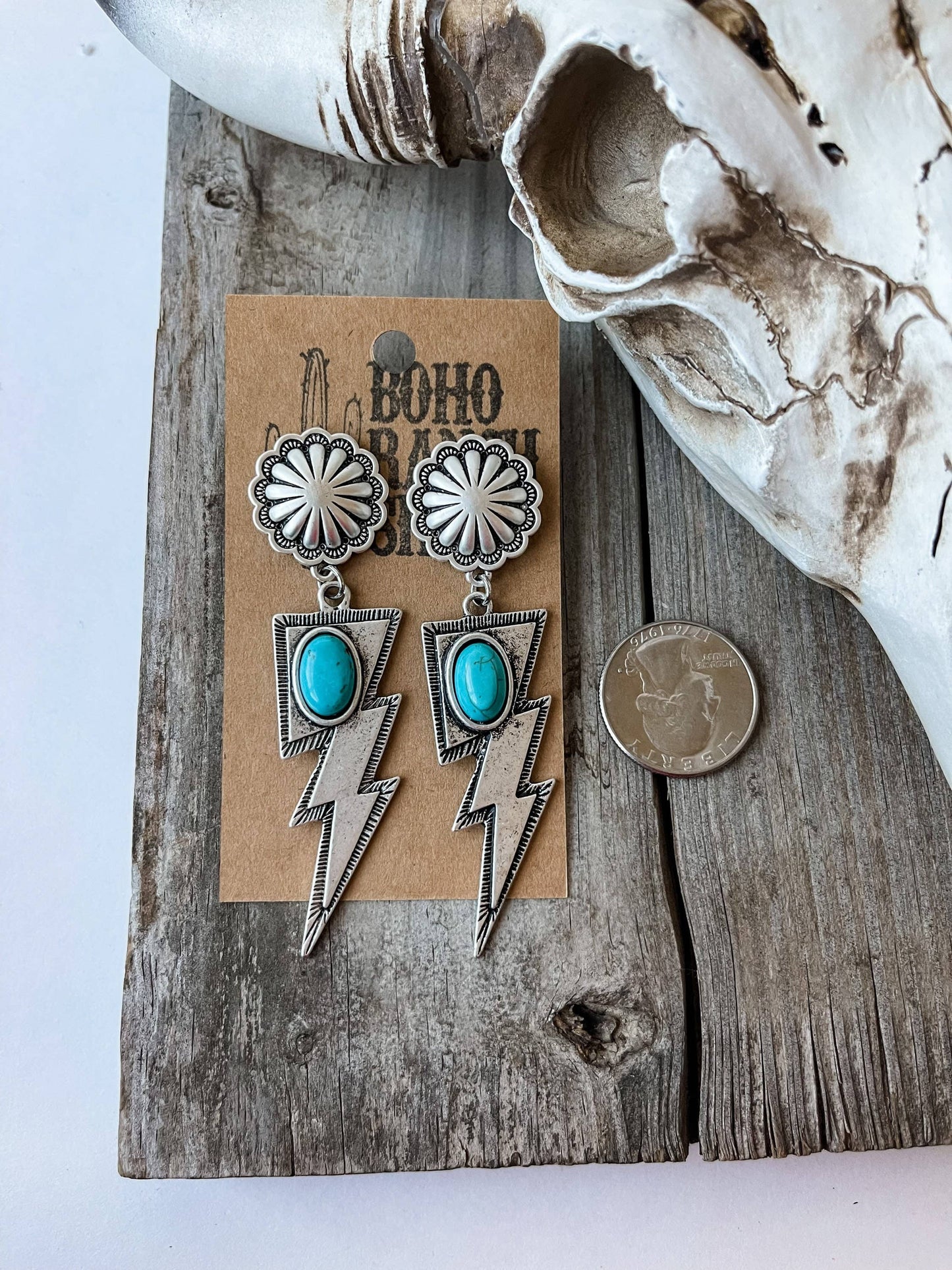 Stone Lightning Bolt Thunder w/ Color Natural Stone Earrings