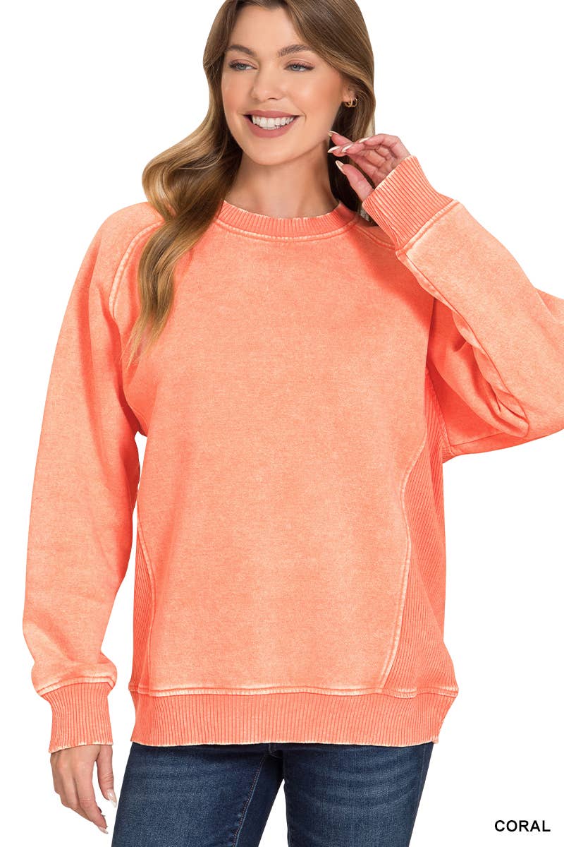 Acid Washed Fleece Side Rib Sweatshirts
