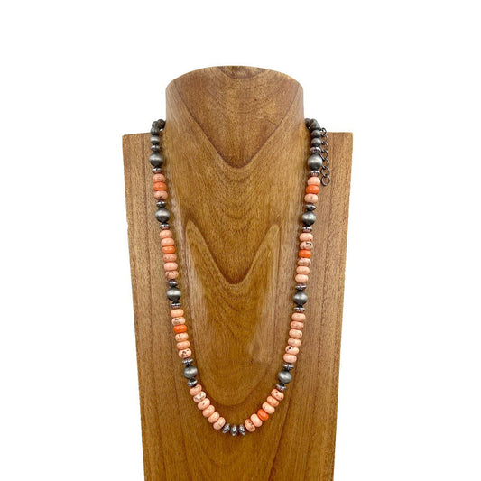 Navajo pearl with orange stone beads Necklace