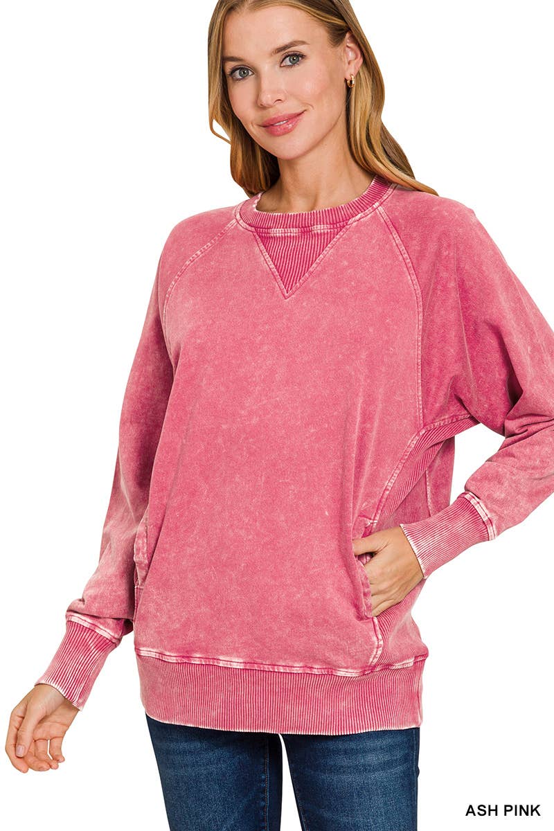 Acid Washed  Pullover With Pockets