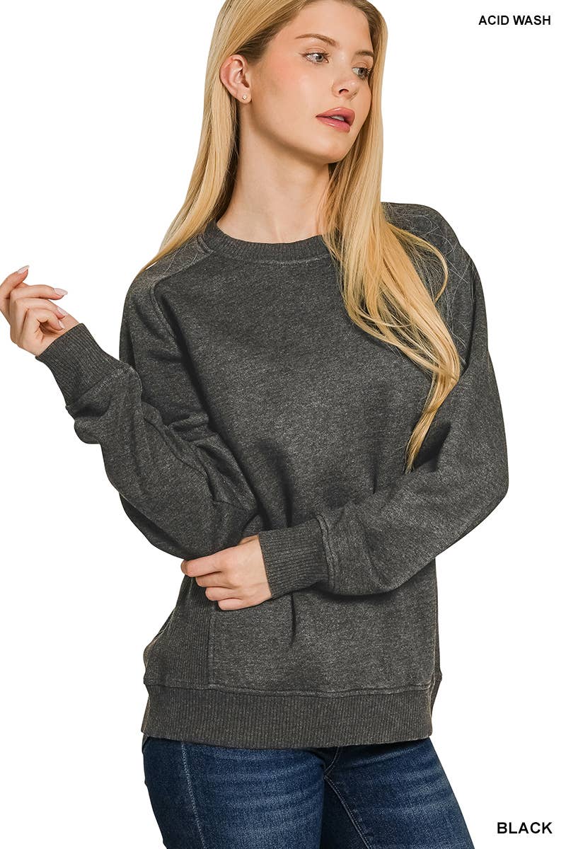 Acid Washed Fleece Side Rib Sweatshirts