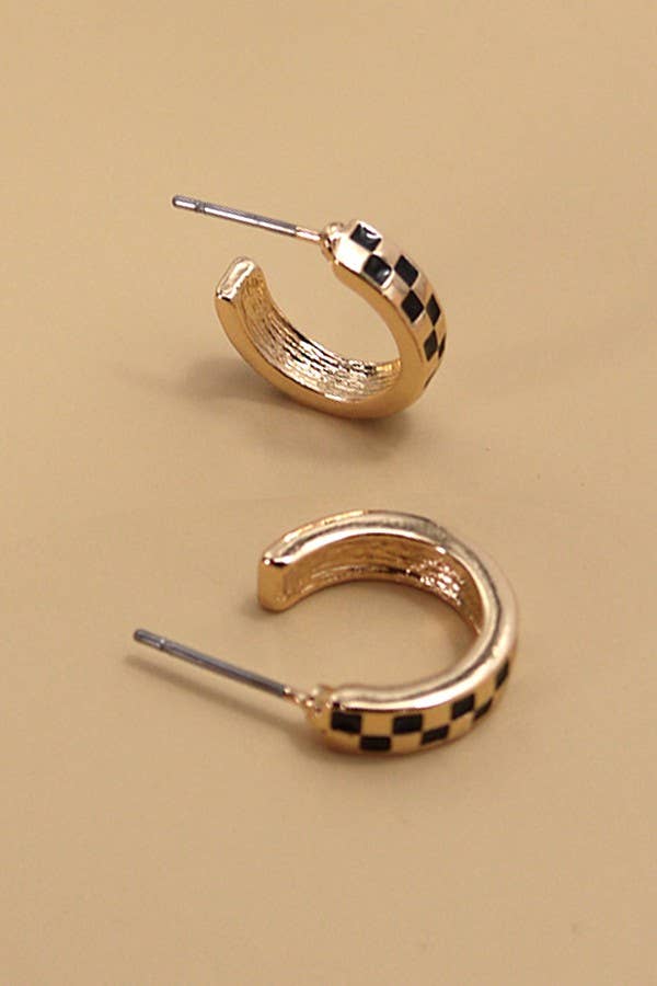 MINI CHECKERED HOOP  EARRINGS