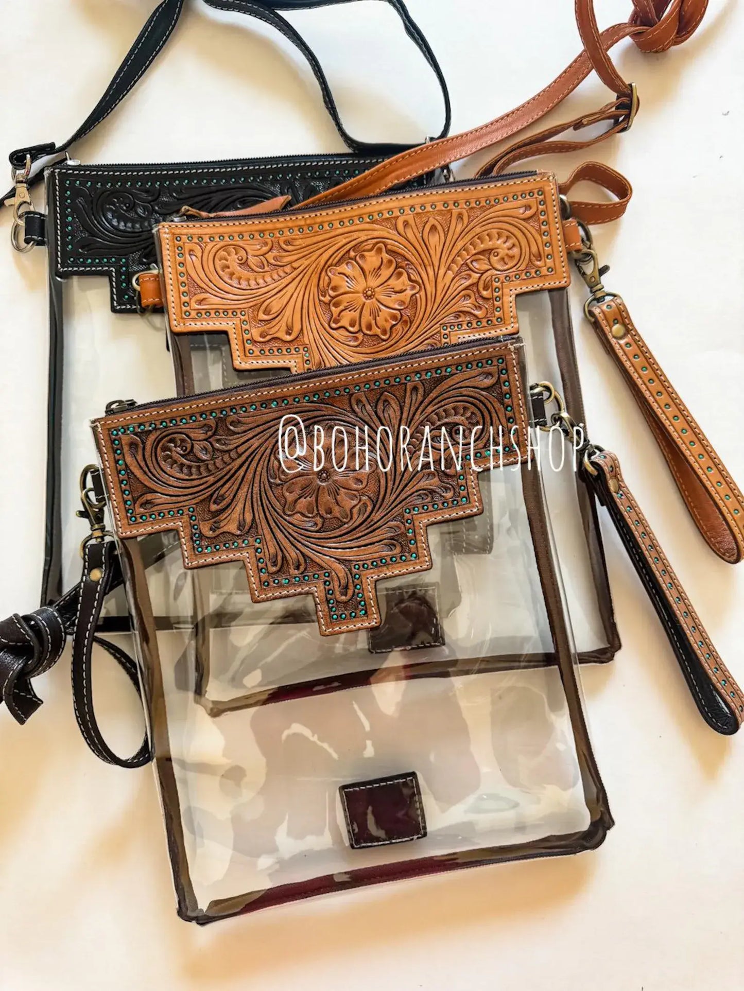 SHAYNE LARGE - Hand Tooled Clear Crossbody Concert bag 