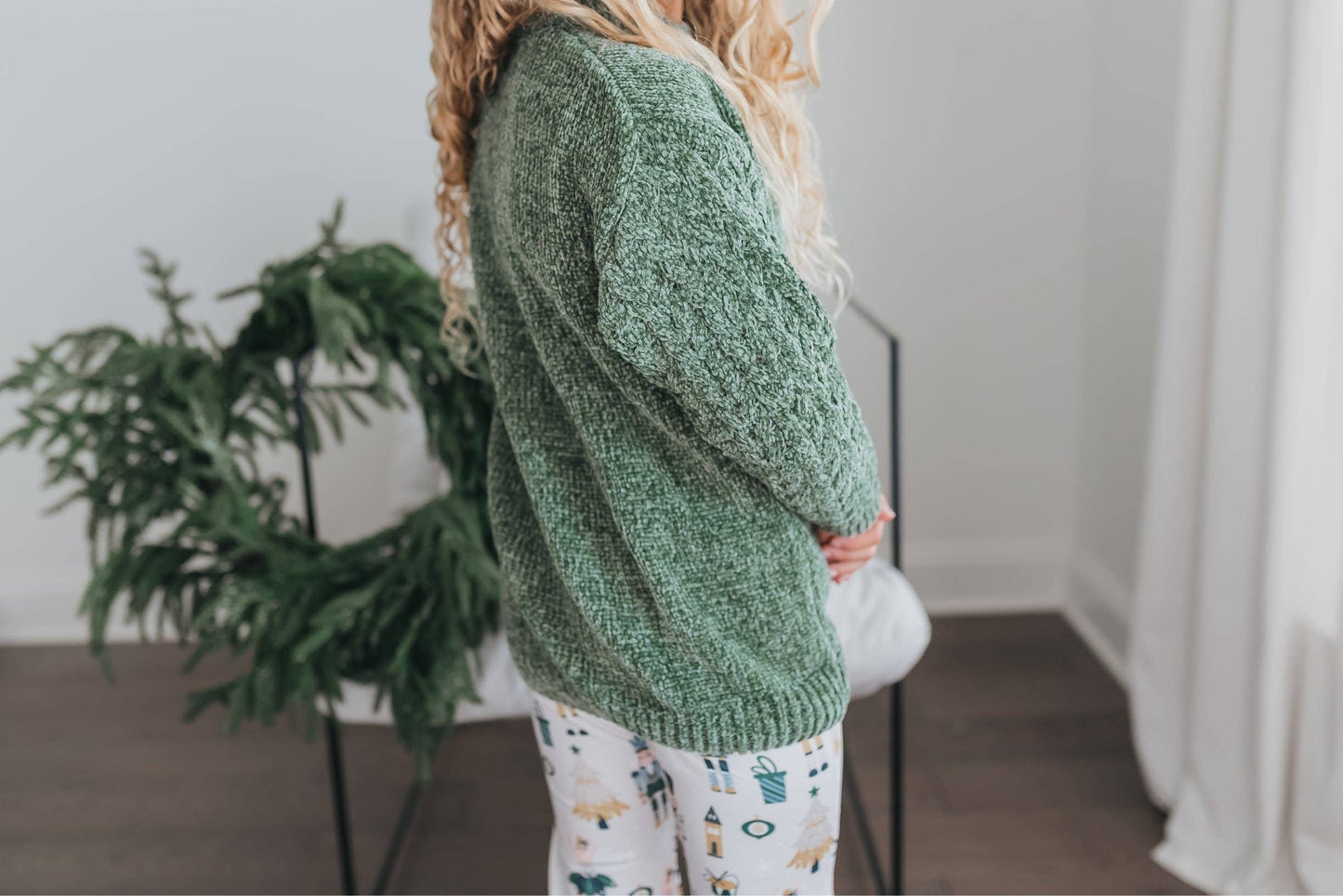 Kids Green Chenille Sweater & Nutcracker Bell Pant Set