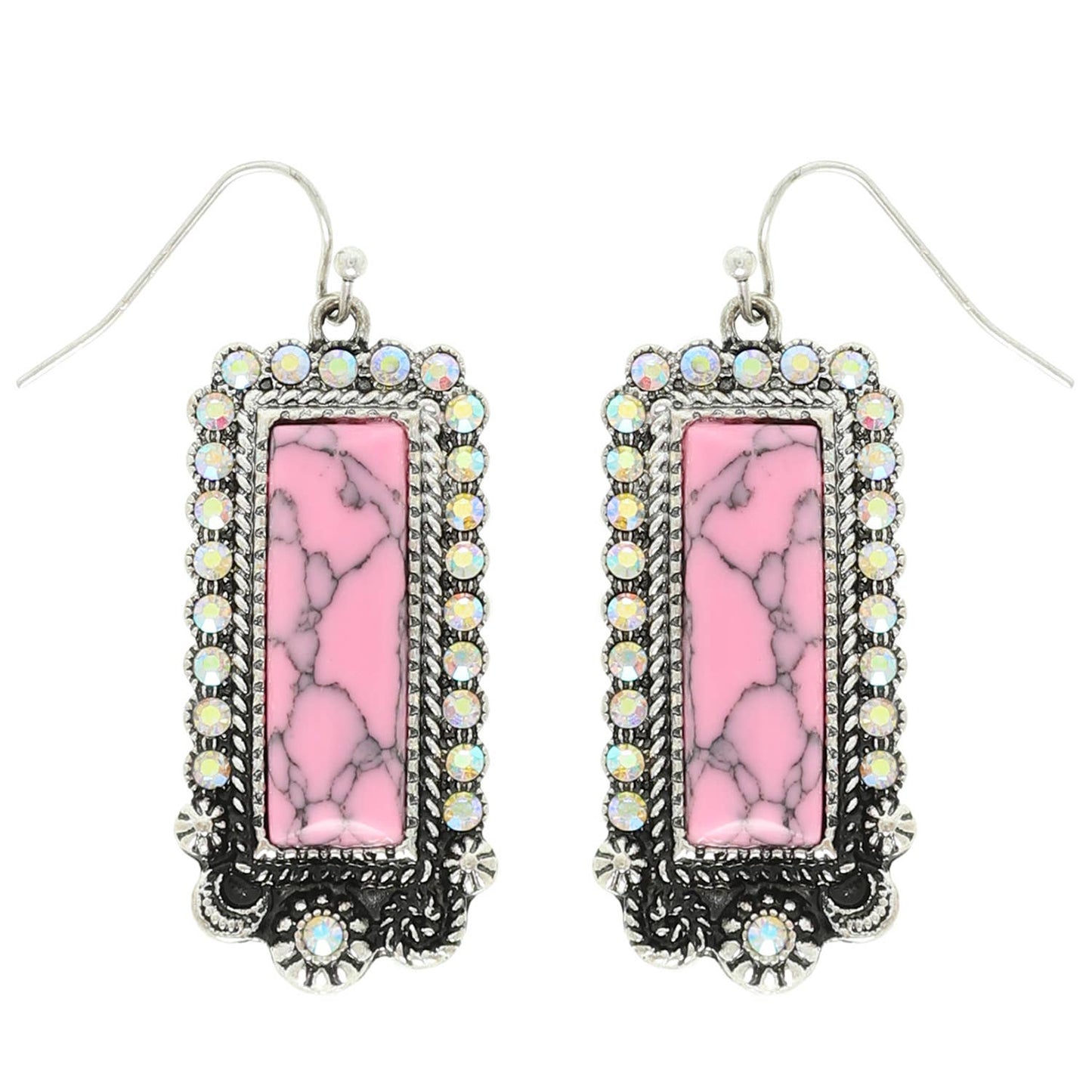 Western Rectangle Turquoise Concho Drop Earrings