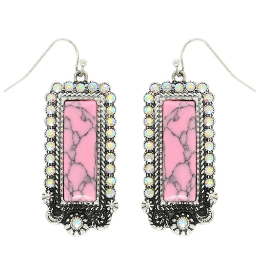 Western Rectangle Turquoise Concho Drop Earrings