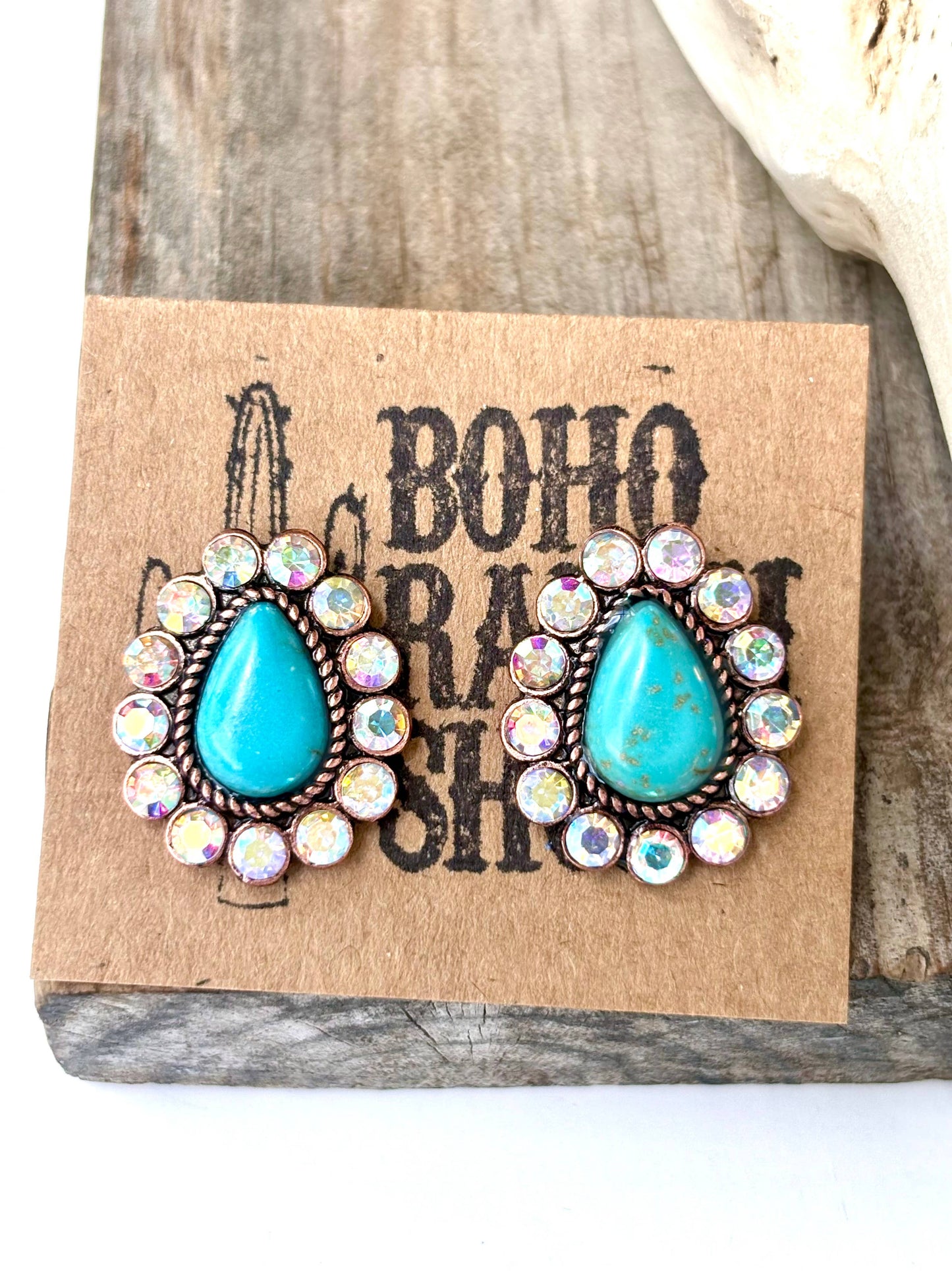 Western Turquoise Stone Teardrop Stud Earrings