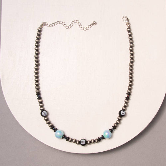 Western Beaded Necklace with 8 Ball Charms and Asher Stone
