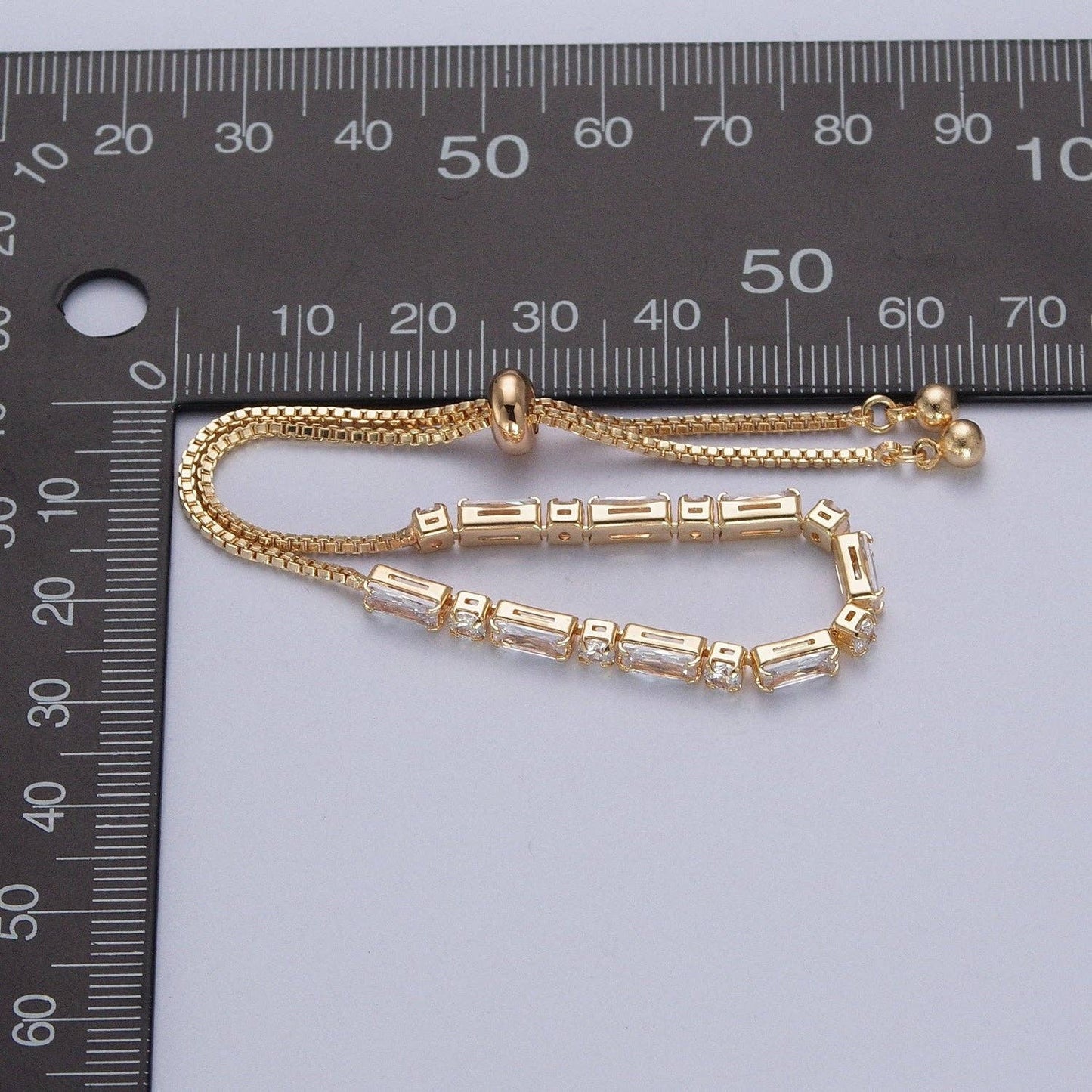 24K Gold Filled Bracelet with Clear Baguette Cubic Zirconia