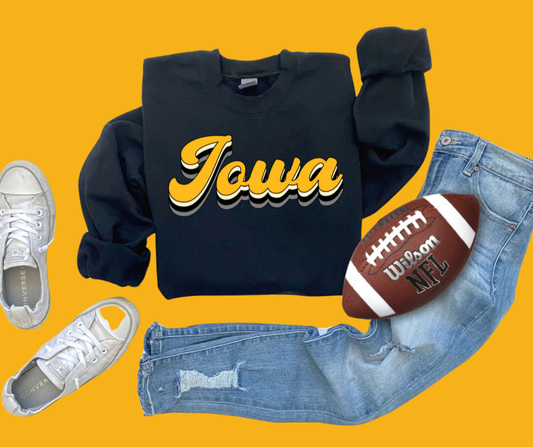 Iowa Retro Script Black Graphic Crewneck