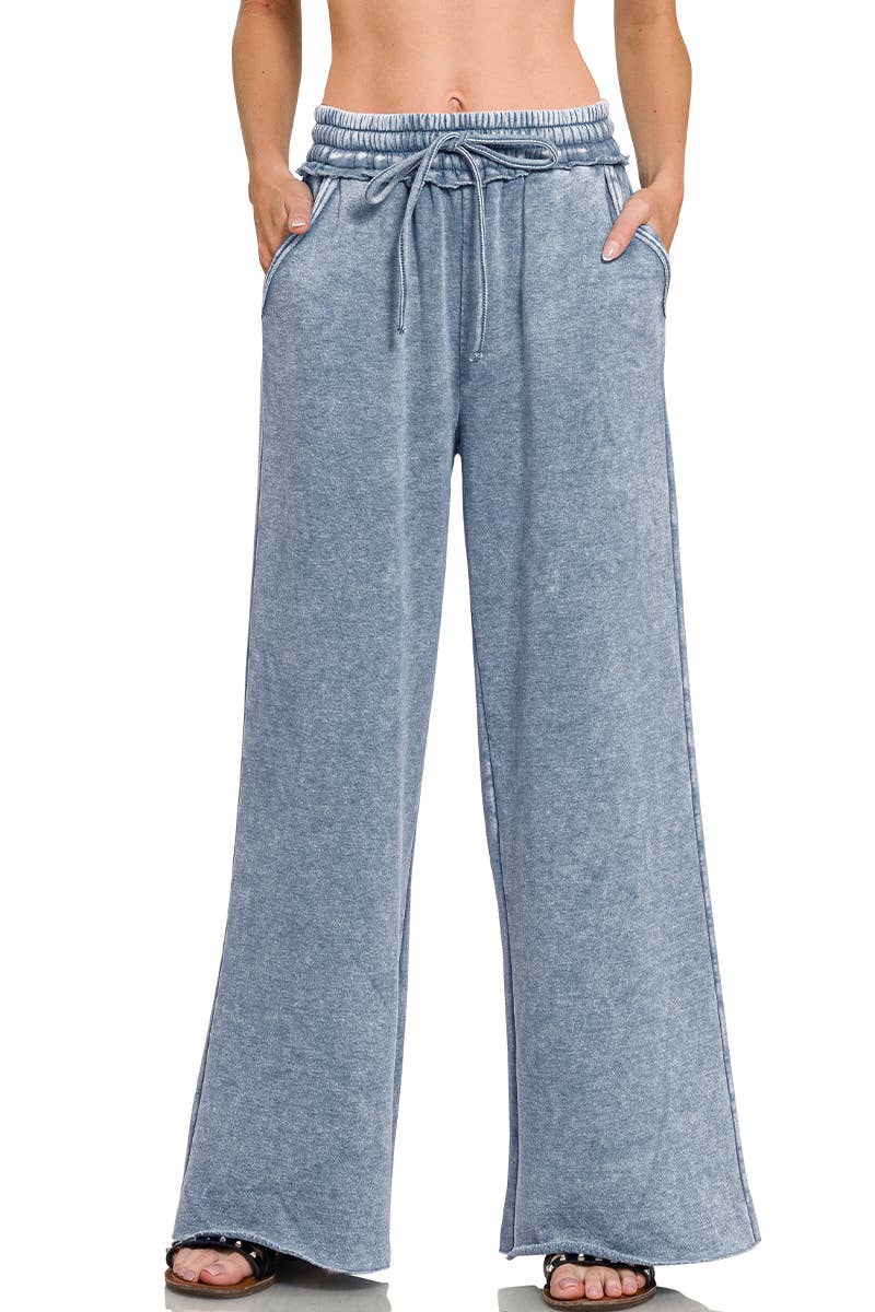 Acid Wash Fleece Sweatpants With Pockets