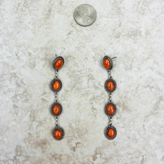 4 Tiers Orange Stone Dangle Earrings