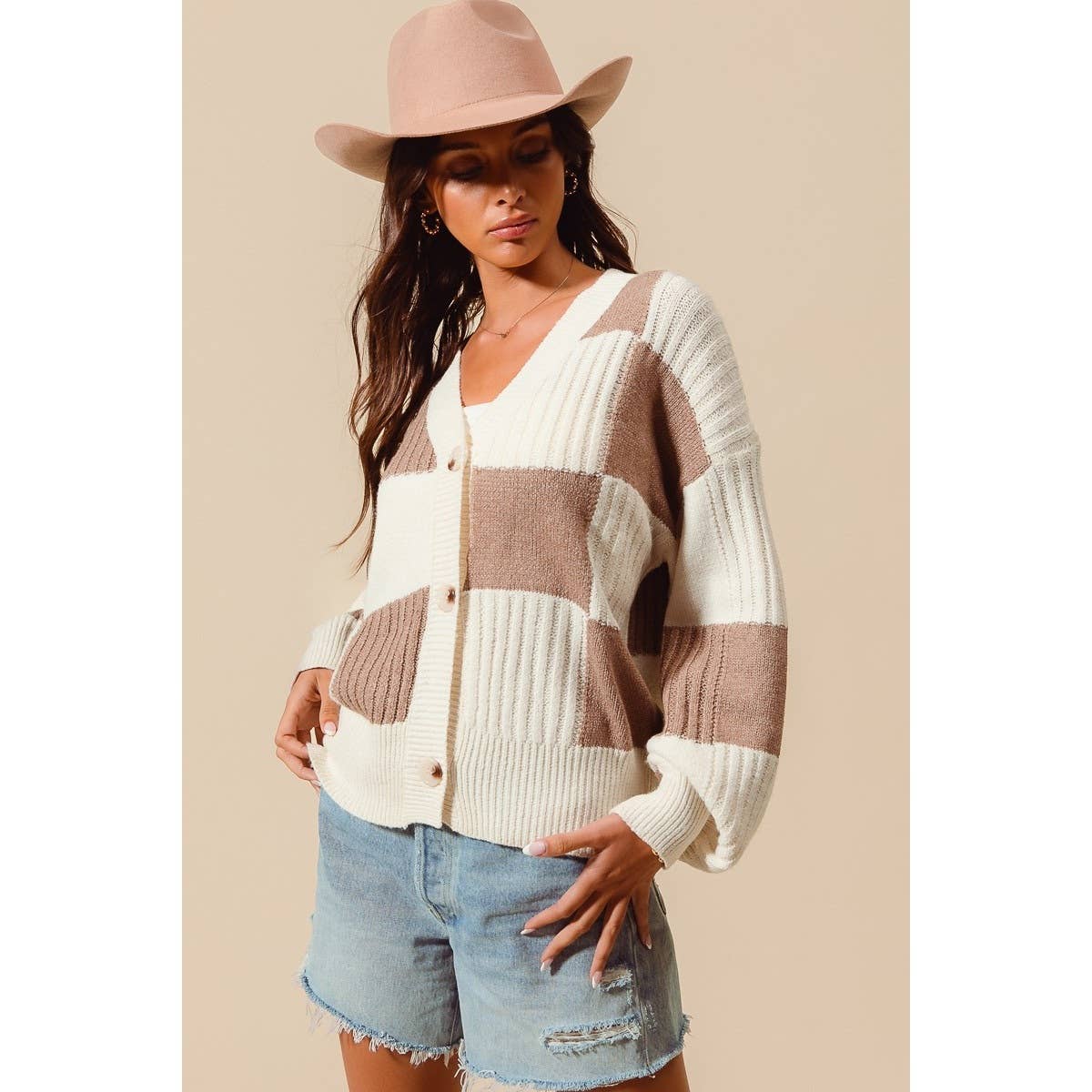 Checkered Button Cardigan