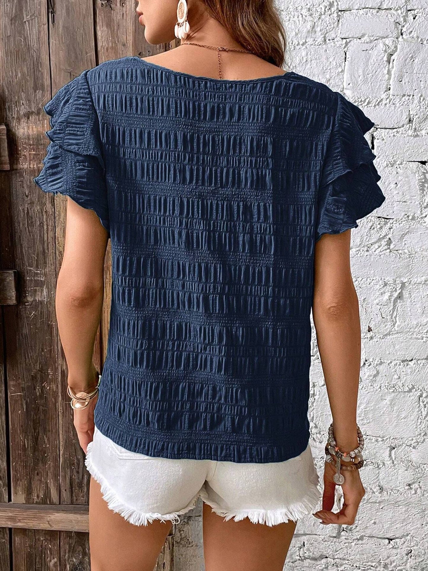 Double Layered Ruffle Sleeve Top