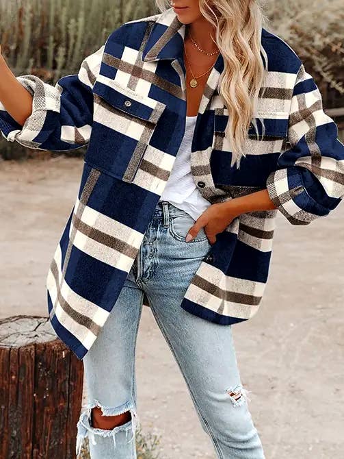 Women's Plaid Button Flannel Shacket