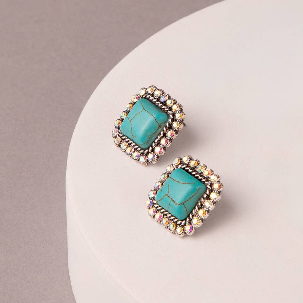 Western Square Turquoise Earrings