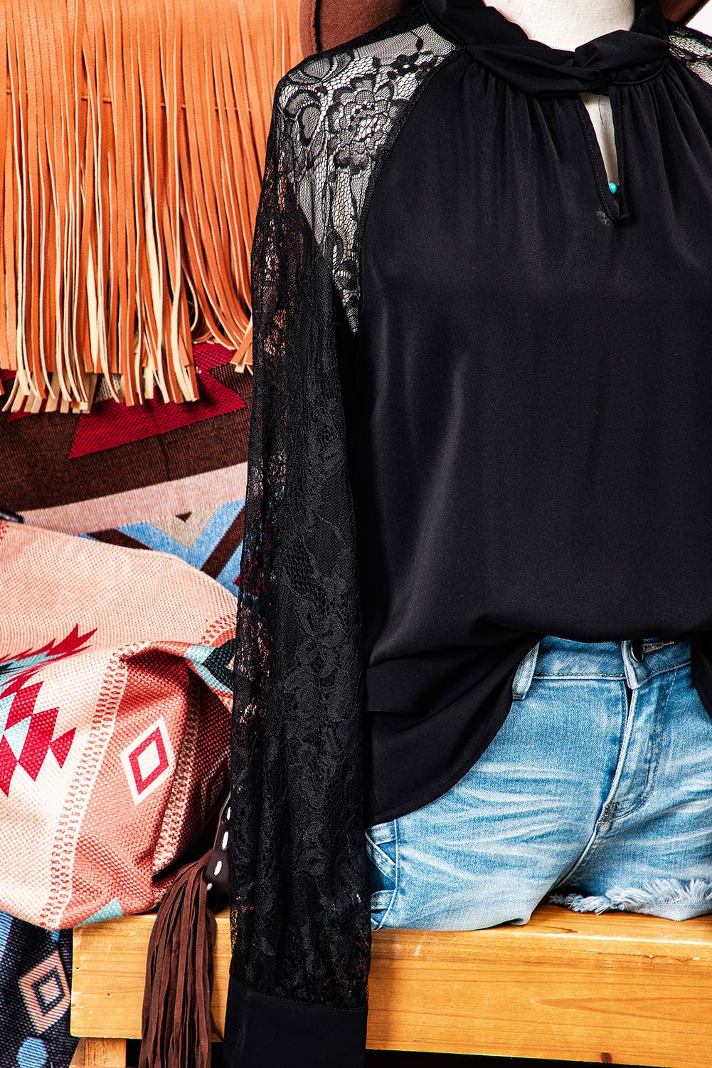 Key Hole Lace Sleeved Blouse