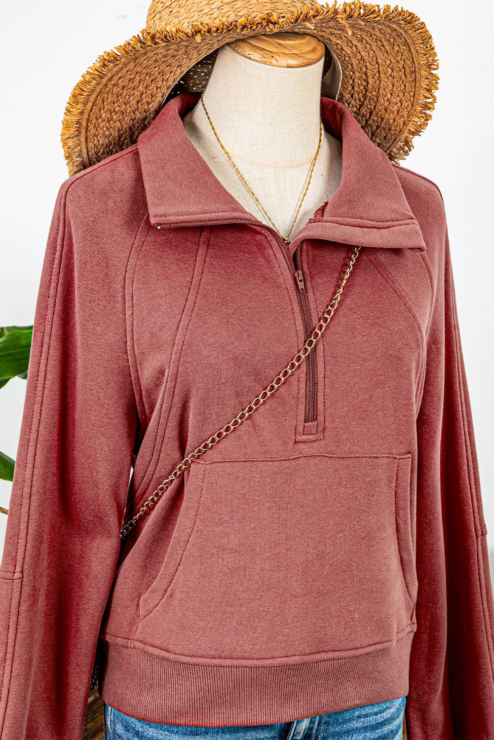 Fleece Lined Zip Up Stand Collar Thumbhole Sleeve Sweatshirt