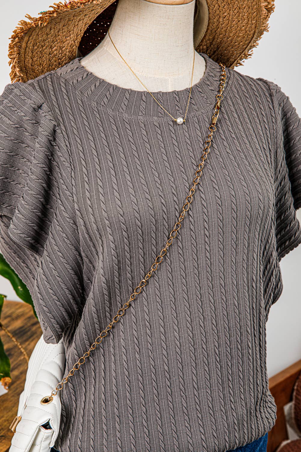 Solid Color Textured Flutter Sleeve Top