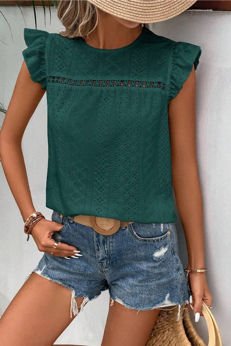 LACE RUFFLE SHORT SLEEVE BLOUSE