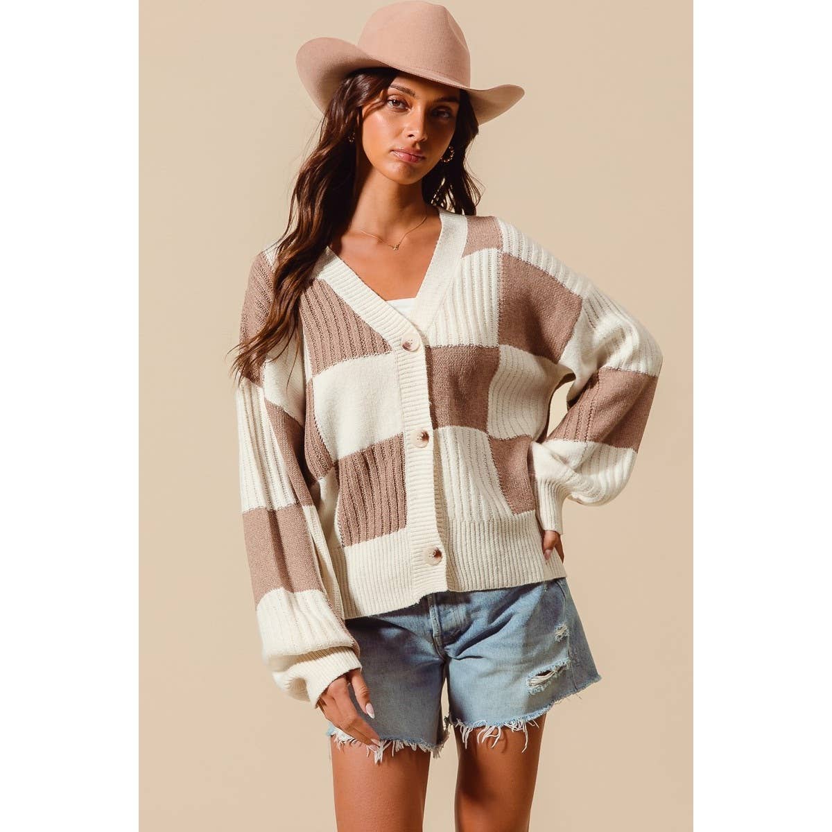 Checkered Button Cardigan