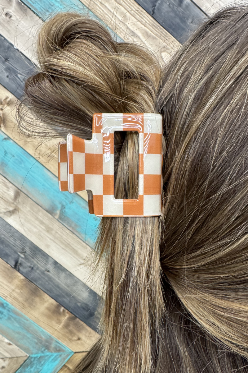 Mini Checked  Orange Clip