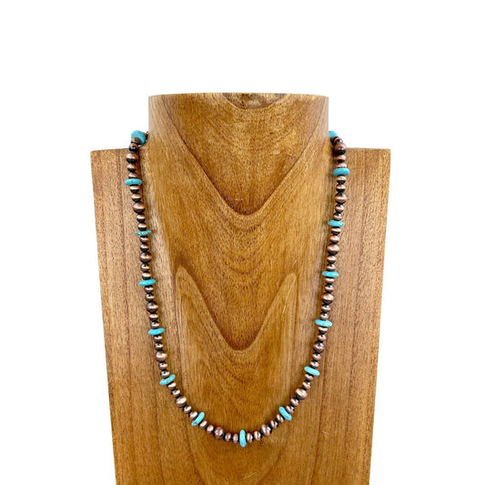 Copper Navajo Pearl With Turquoise Stone Necklace