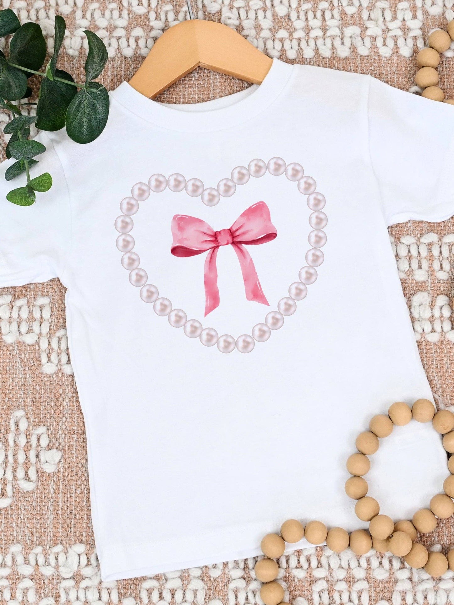 Coquette Pearl Heart & Bow Kids Graphic Tee
