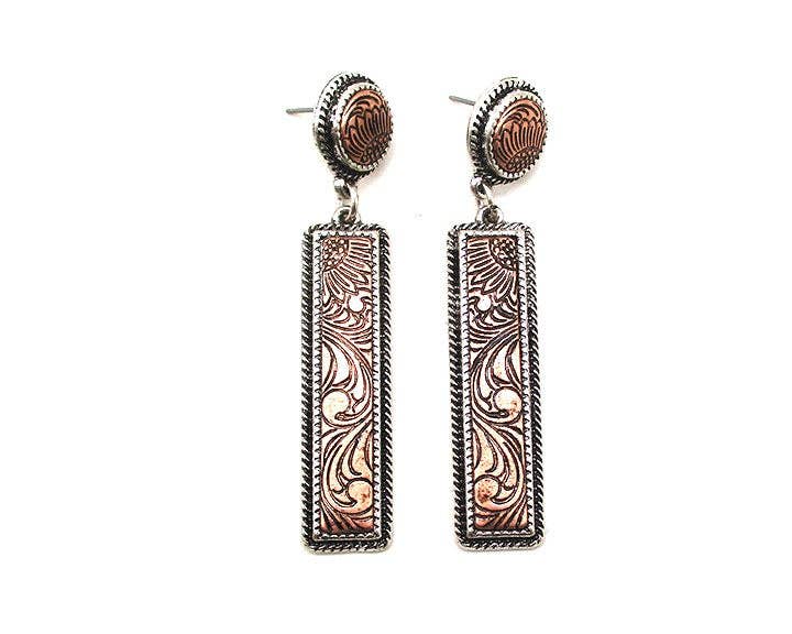 WESTERN BAR ENGRAVED DANGLE EARRINGS