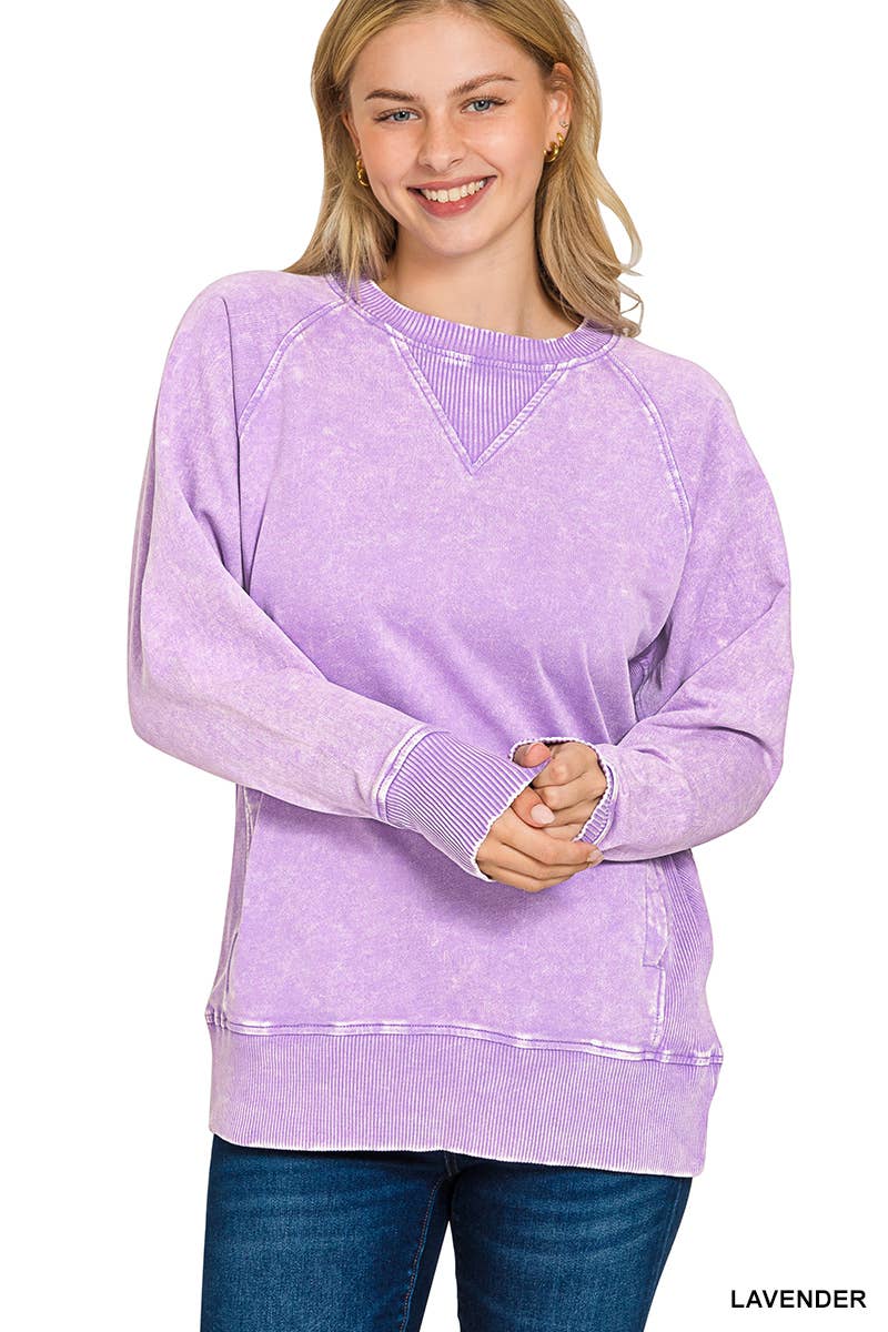 Acid Washed  Pullover With Pockets