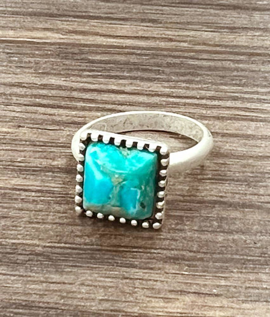 10mm Square Gemstone, Brass Adjustable Ring