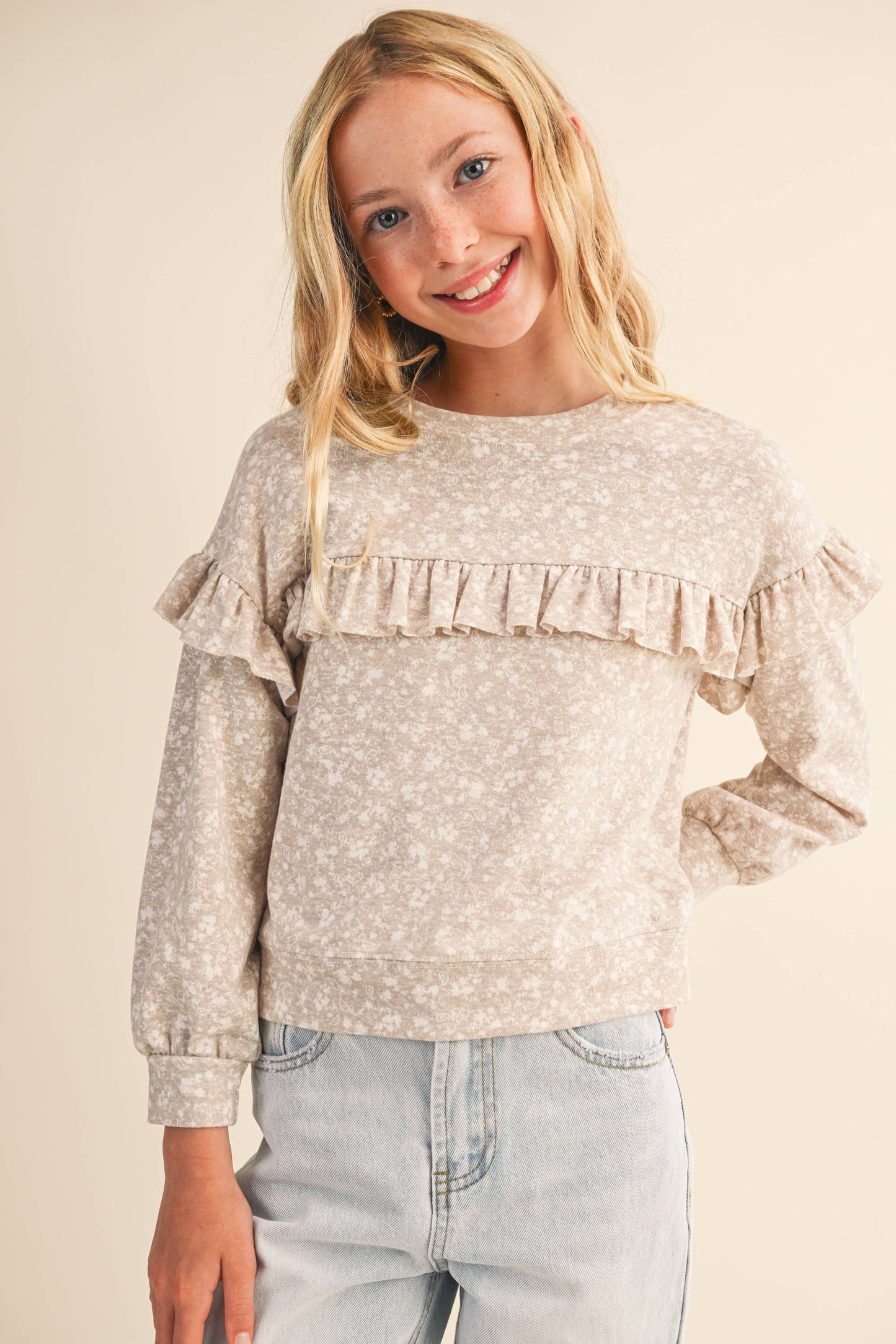 KIDS LITTLE GIRLS RUFFLE PRINT SWEATSHIRT