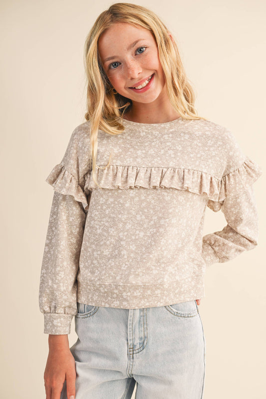 KIDS LITTLE GIRLS RUFFLE PRINT SWEATSHIRT