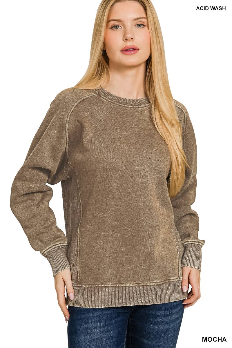 Acid Washed Fleece Side Rib Sweatshirts