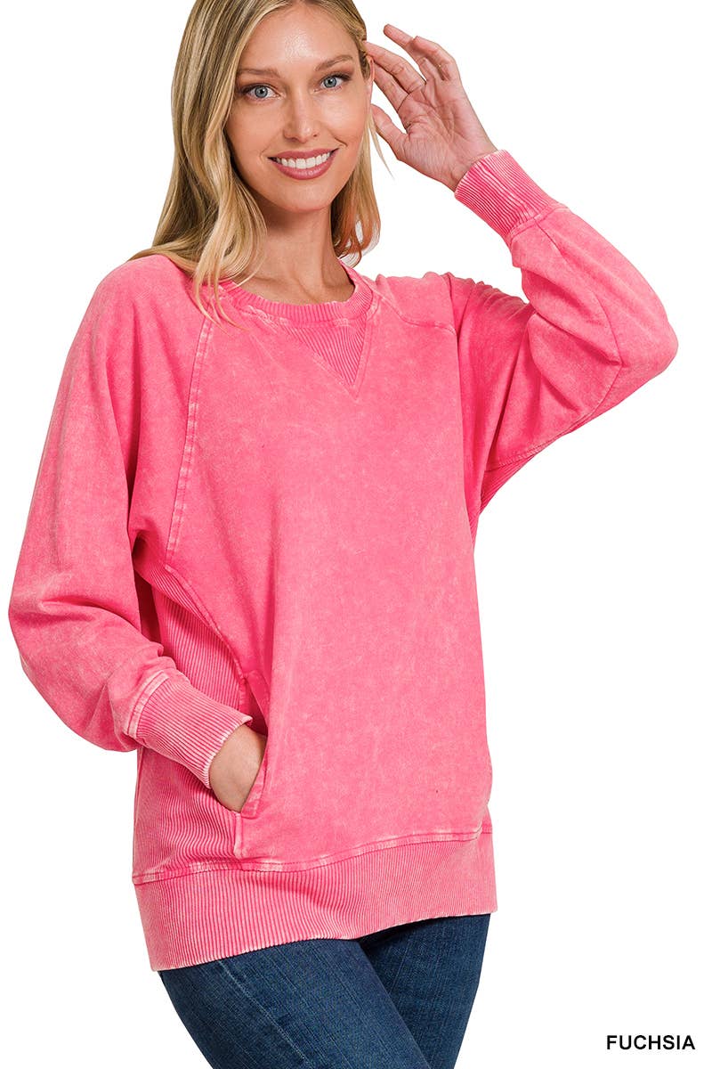 Acid Washed  Pullover With Pockets