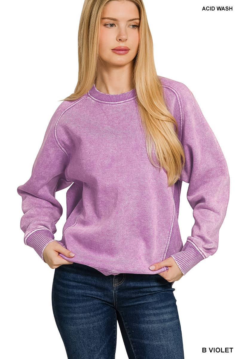 Acid Washed Fleece Side Rib Sweatshirts
