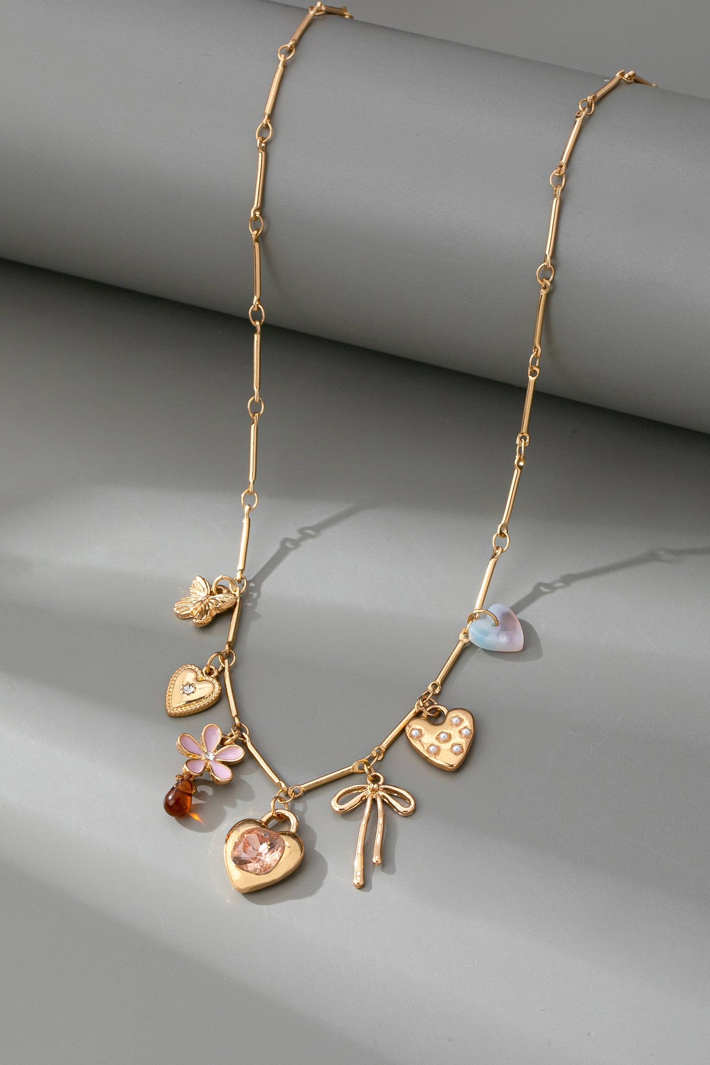 CHARM NECKLACE-HEARTS FLOWER BOW BUTTERFLY