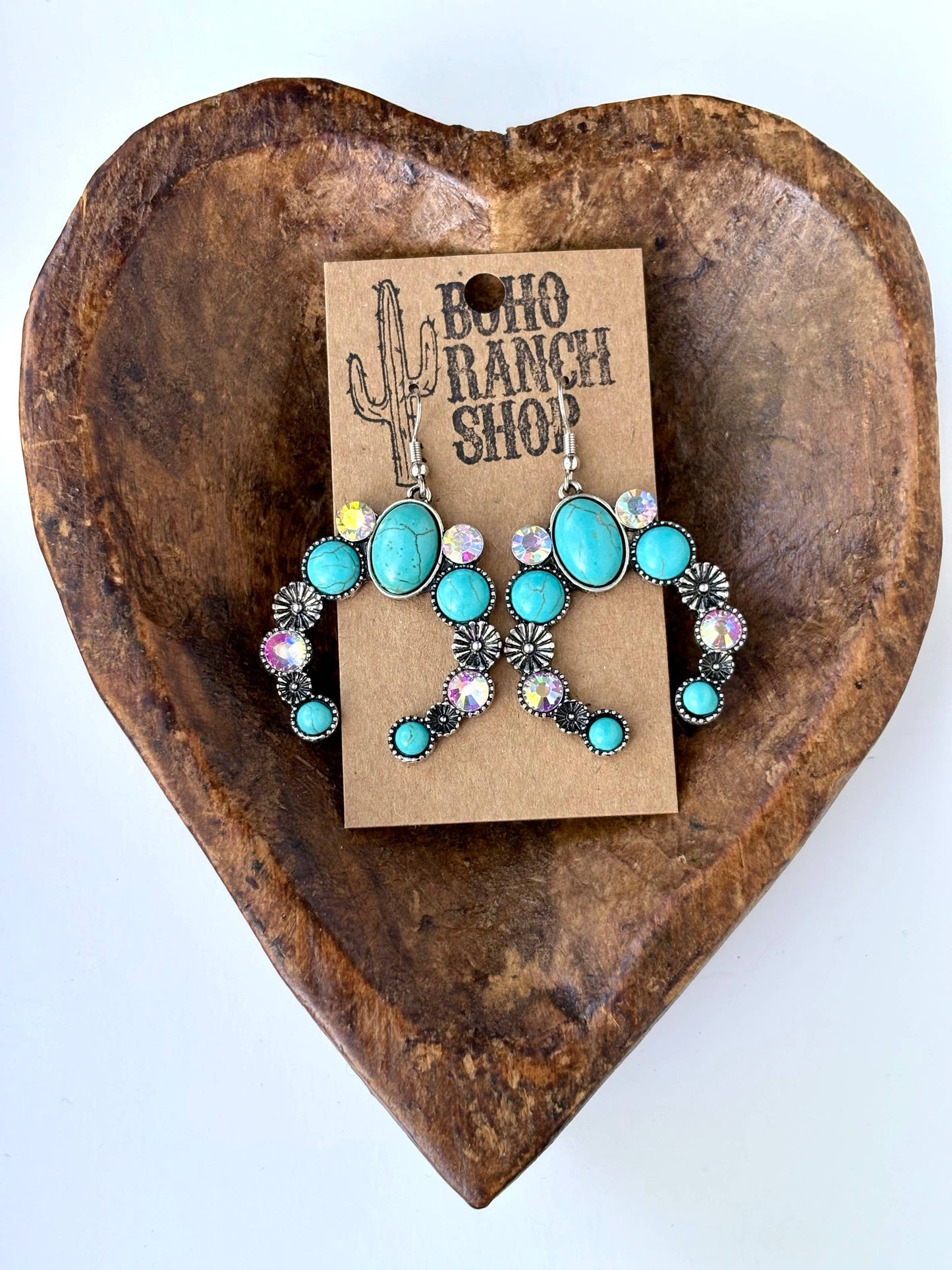 Western Squash Blossom Turquoise Stone Drop Earrings