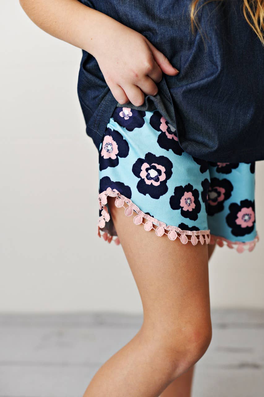 Kids Dark Jean Flower Ruffle Button Two Piece Set