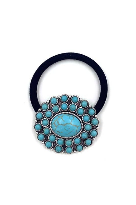 WESTERN CONCHO STONE HAIR TIE