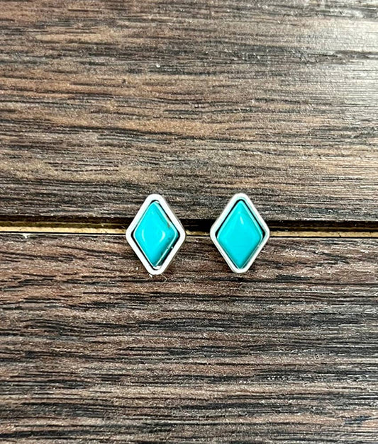 10mm Diamond Turquoise Stud Earrings