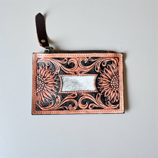 Tooled leather coin pouch 