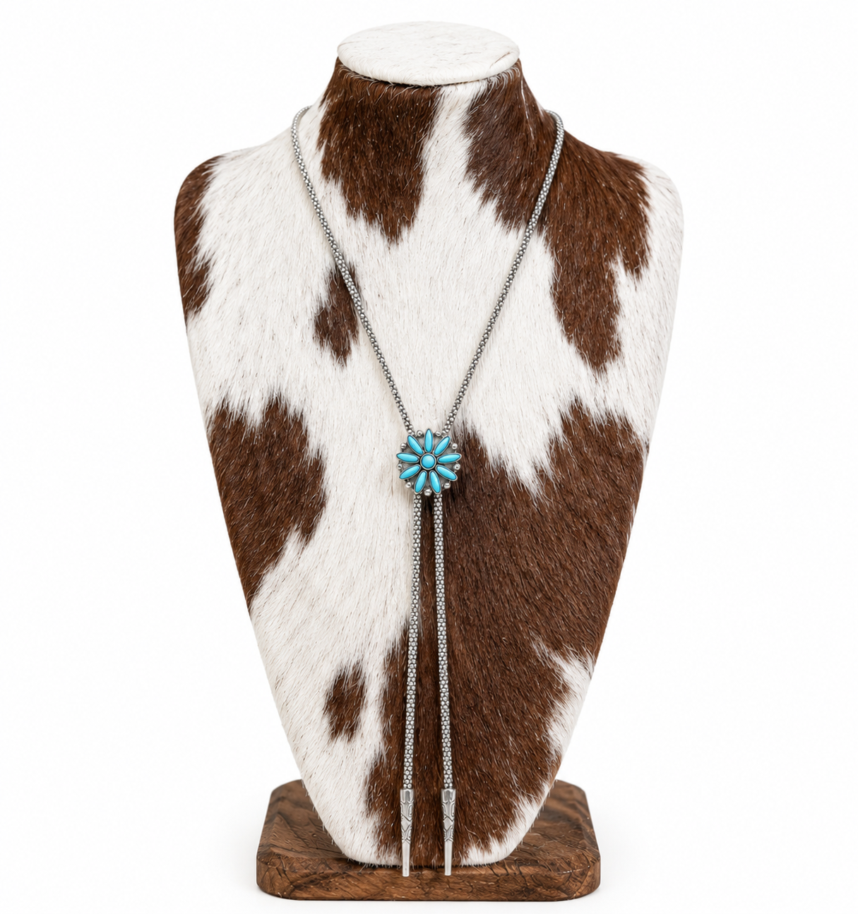 Western Turquoise Stone Concho Bolo Tie Necklace