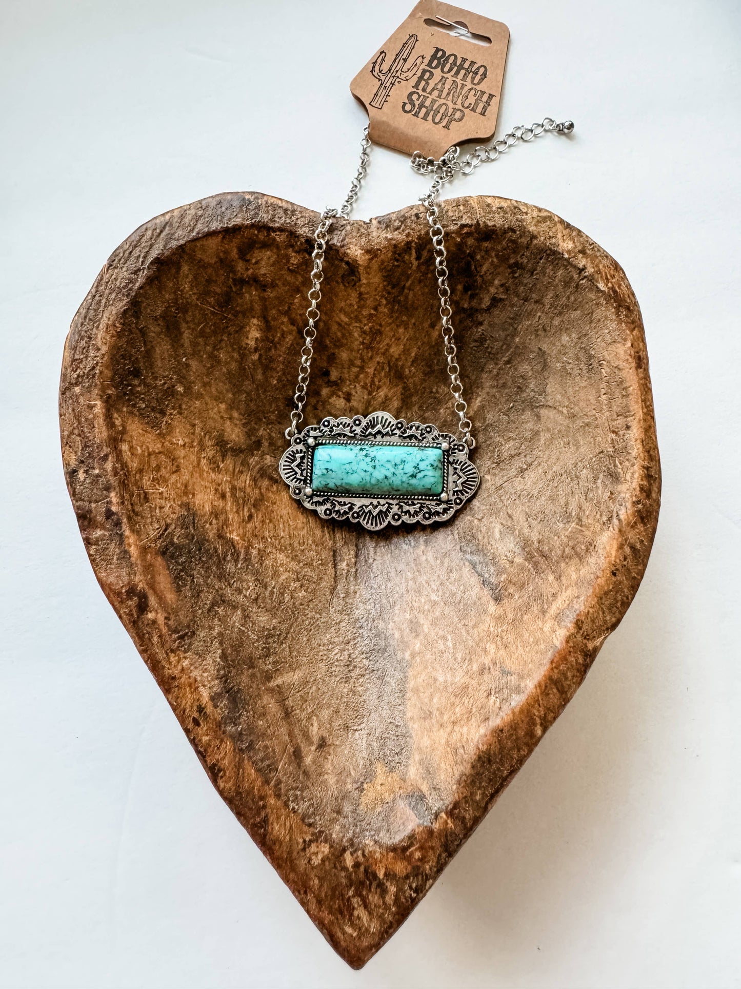 Western Rectangle Stone Pendant Necklace