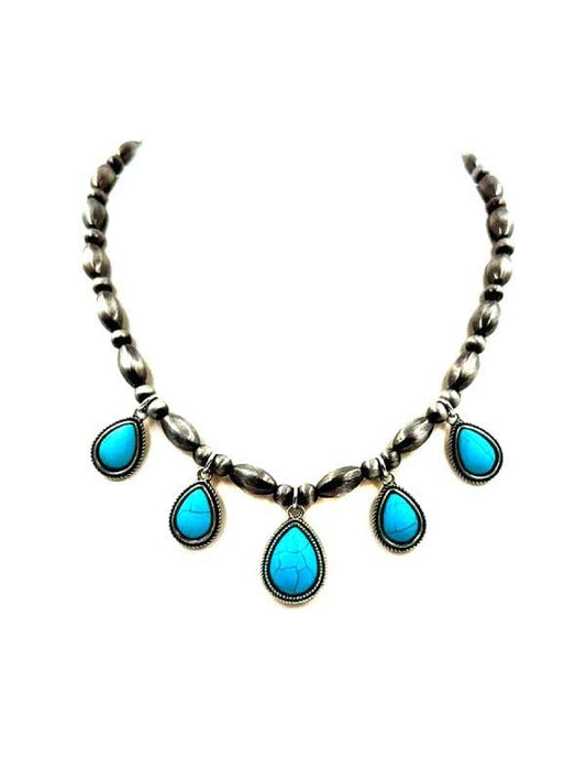 Western Turquoise Teardrop Navajo Pearl Necklace